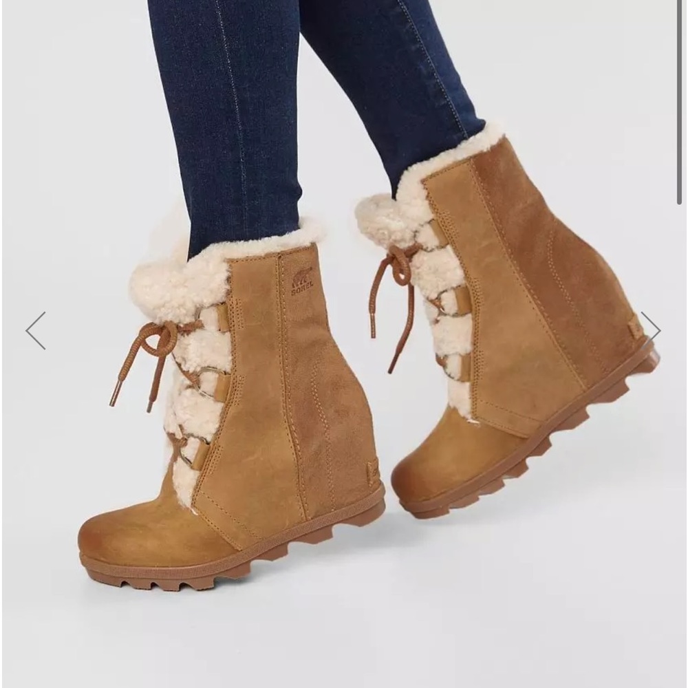 Sorel Joan Of Arctic Leather Wedge Boot in Camel Brown